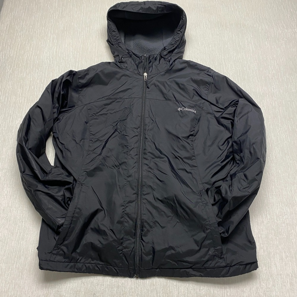 Columbia Flash Challenger Windbreaker Jacket Mens XL Black Fleece Lined Hooded